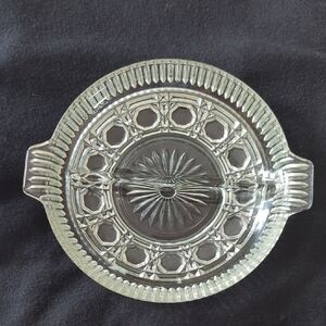 Vtg 70s Federal Glass Windsor Clear Buttons Cane Divided Round Relish Dish